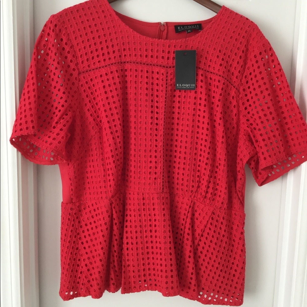 Eloquii peplum eyelet blouse